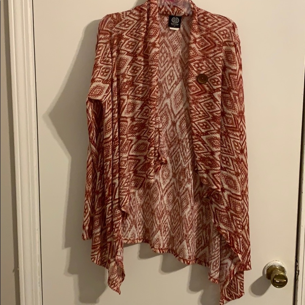 Bobeau Red and White Cardigan. Size M